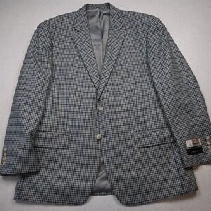 NEW Franco Lanzetti 42S Blue Gun Check Silk Wool Mens Blazer Jacket Sport Coat